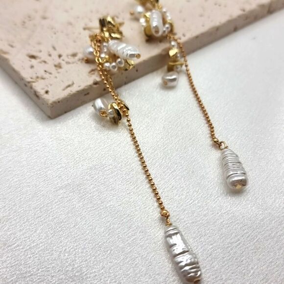 New ANTHRO Golden nugget pearl Dangling earrings - Picture 4 of 9